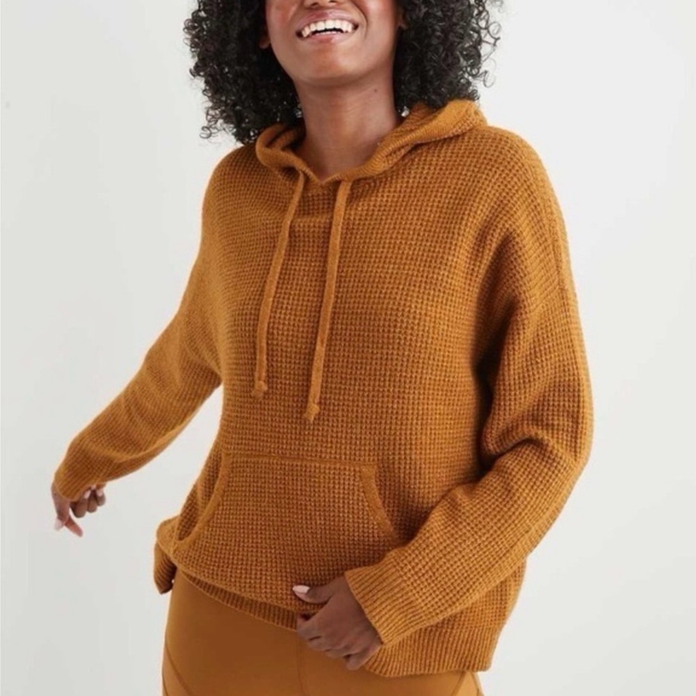 Aerie Waffle CozyUp Hooded Sweater Size Medium